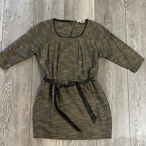 Swedish designer Dagmar Stylish Olive/Gray Dress with Black Leather Belt